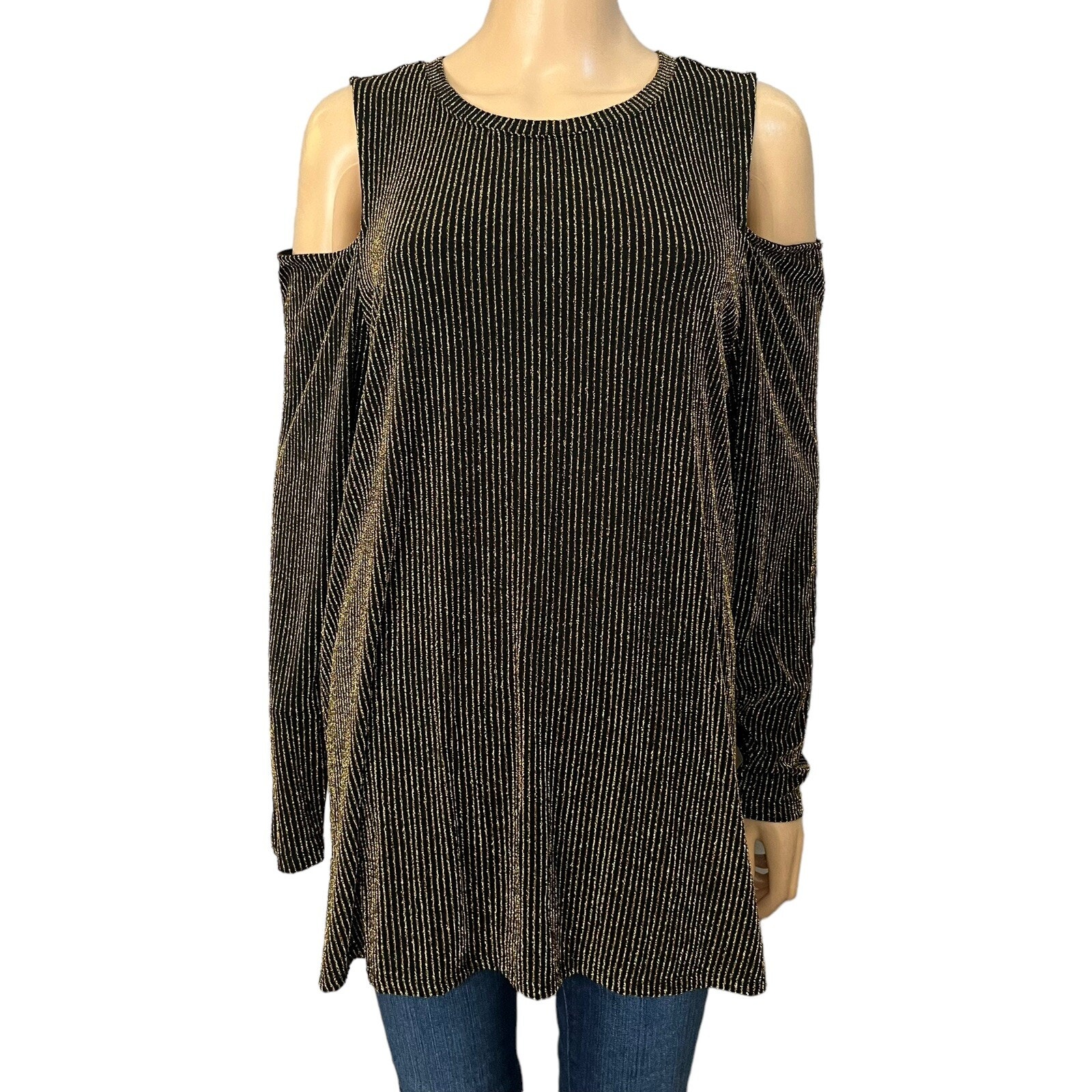 Michael Kors Shimmer Metallic Tunic Top 0x Cold Shoulder Long Sleeve Party Glam